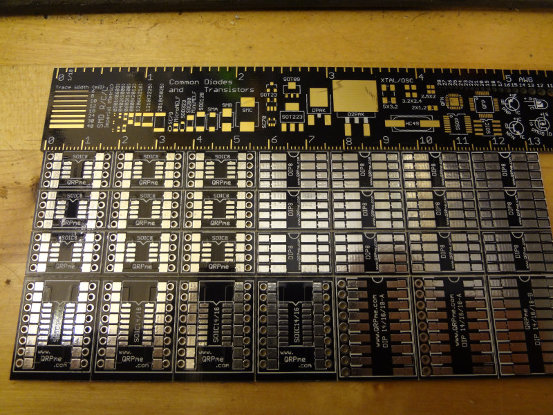 A panel of MePADS for adapting surface mount SOIC integrated circuits to through hole 