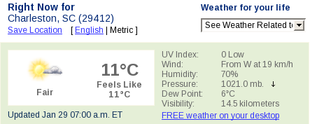 Charleston, SC weather 2008-01-29