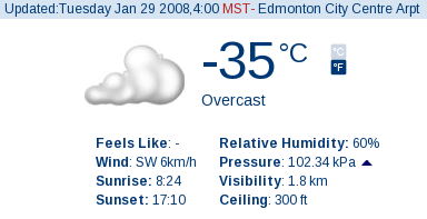 Edmonton, AB weather 2008-01-29