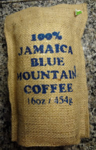 A bag of Jamaica Blue Mountain coffee beans