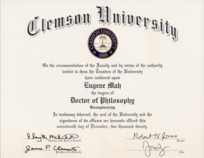 Clemson University PhD diploma