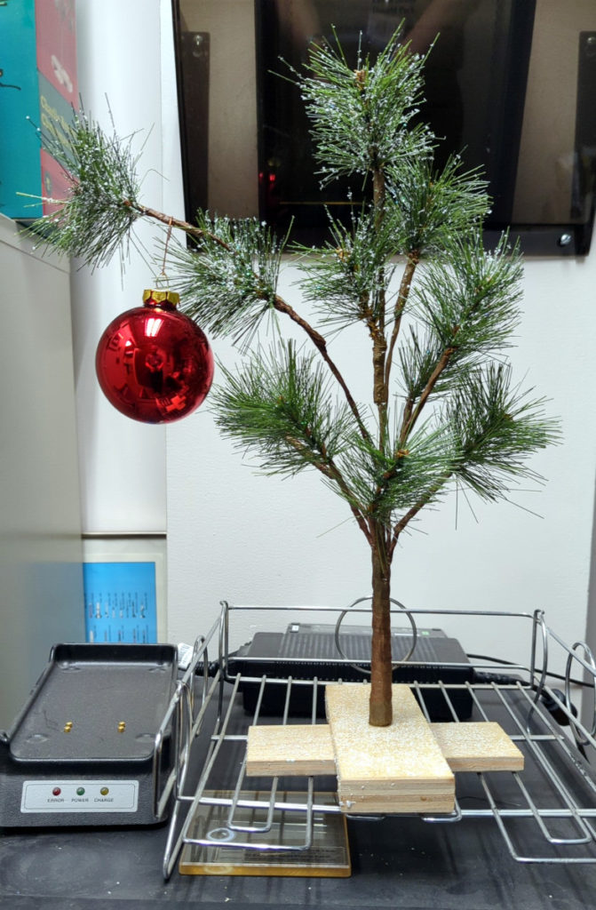 A Charlie Brown Christmas tree in the office