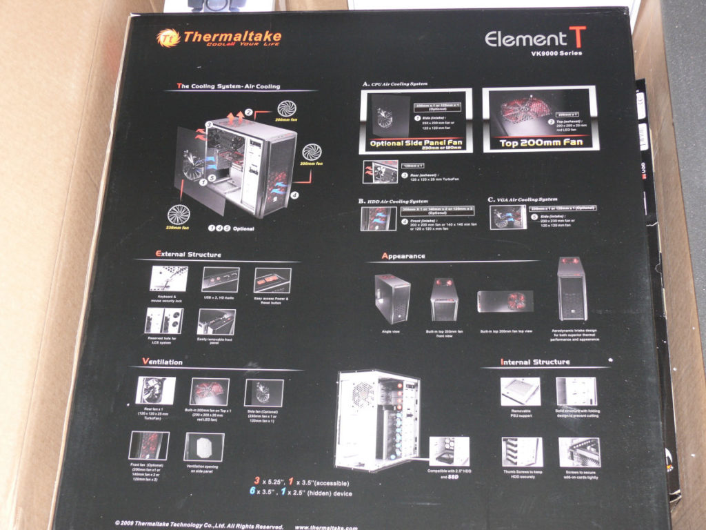A box containing a Thermaltake ElementT computer case